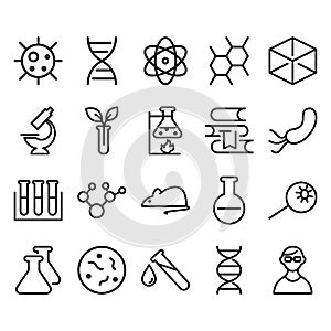Set of Science Related Vector Lines Icons.