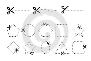 Set of scissors vectors with cut out coupons of different geometric shapes