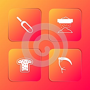 Set Scoop flour, Sifting, Bread toast and Scythe icon. Vector