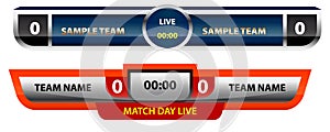 Set of scoreboard broadcast live competition isolated or sport soccer football score board or game competition template score