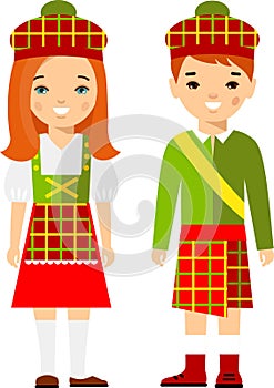 Vector illustration of scot children, boy, girl, people. photo