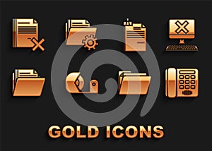 Set Scotch, Computer with keyboard and x mark, Telephone, Document folder, File document binder clip, Delete file and