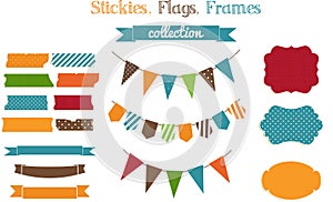 Set of scrap-booking bright stickies, flags and fra