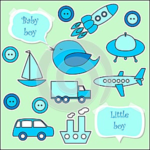 Set of scrapbook elements for baby boy