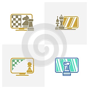 Set of Screen Chess logo design vector illustration, Creative Chess logo design concept template, symbols icons