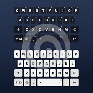 Set of screen smartphone keyboard.. Dark and Light edition. Alphabet buttons. Mobile phone keypad