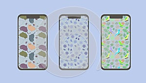 set of screensavers for mobile phone and website with flowers and kittens