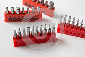 Set of screwdrivers in red stands