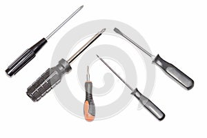 A set of screwdrivers on a white background.