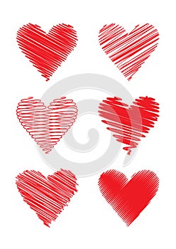 Set of scribbled hearts (vector)