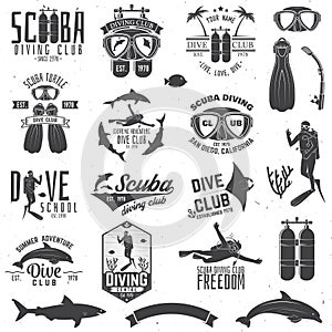 Set of Scuba diving club and diving school design.