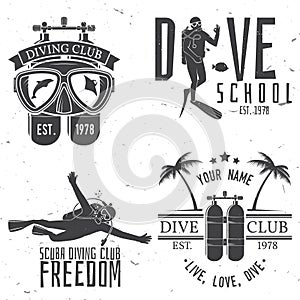 Set of Scuba diving club and diving school design.