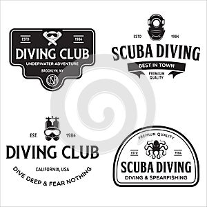 Set of Scuba diving club and diving school design. Concept for shirt or logo, print
