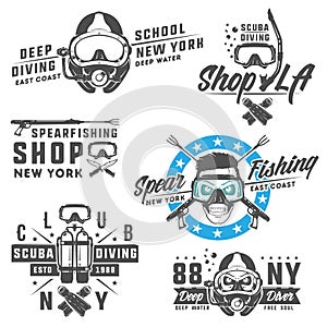 Set of scuba diving elements for emblems,logo ,prints,tattoo,label and design.