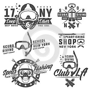 Set of scuba diving elements for emblems,logo ,prints,tattoo,label and design.