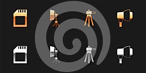 Set SD card, Softbox light, Tripod and icon. Vector