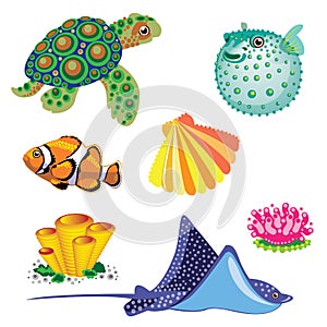 Set of Sea Animals.