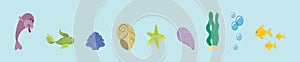 Set of sea cartoon icon design template with various models. vector illustration isolated on blue background