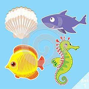 Set of sea creatures