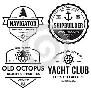 Set of sea and nautical typography badges and design elements. Templates for company logo