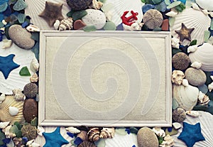 Set sea shell decorative frame place for text.