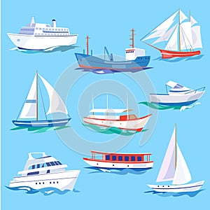 Set of Sea Ships Water Carriage and Maritime Transport