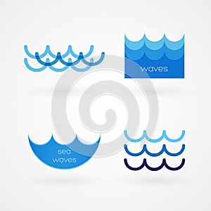 Set: sea waves icons. Minimal symbols. Vector illustration, flat design