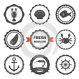 Set of seafood labels. Seafood logos and design elements