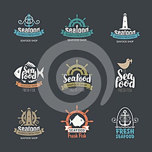 Set of seafood logos for fish shop and restaurants