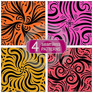 Set of seamless abstract lines vector patterns. Vintage fashion style