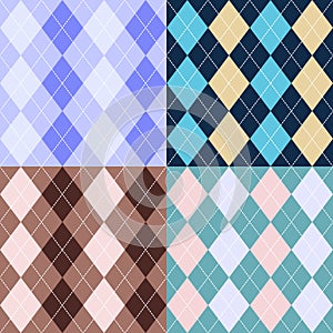 Set of seamless argyle check pattern. Vector geometric diamonds background
