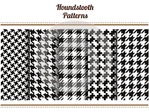 Set of seamless black and white houndstooth vector patterns