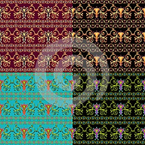 Set of seamless Byzantine patterns of different colors.