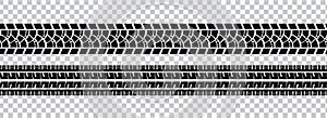 Set of seamless car tire tracks isolated on transparent background, seamless vector