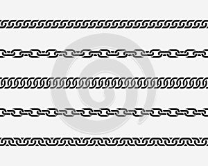 Set seamless chain link. Different chains silhouette black and white isolated on background.