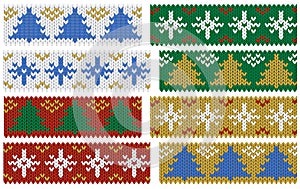 Set of seamless Christmas border for print and cardmaking. Red and gold pattern ornament for banner background