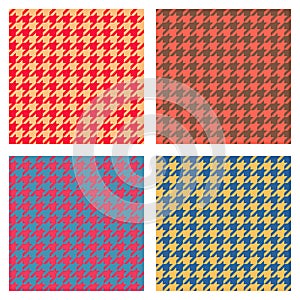 Set of seamless duotone textile patterns. Chekered ornament houndstooth, hounds tooth check, hound`s tooth, dogstooth, dogtooth