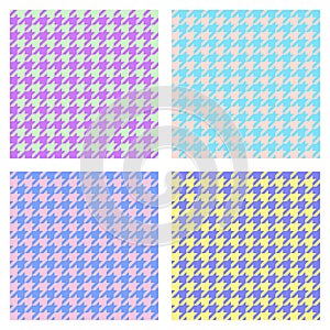 Set of seamless duotone textile patterns. Chekered ornament houndstooth, hounds tooth check, hound`s tooth, dogstooth, dogtooth