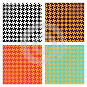 Set of seamless duotone textile patterns. Chekered ornament houndstooth, hounds tooth check, hound`s tooth, dogstooth, dogtooth. photo