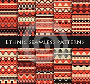 Set of seamless in ethnic style. Tribal textiles, hippie style. For wallpaper, bed linen, tiles, fabrics, backgrounds. Vector