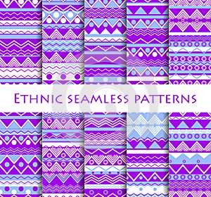 Set of seamless in ethnic style. Tribal textiles, hippie style. For wallpaper, bed linen, tiles, fabrics, backgrounds. Vector