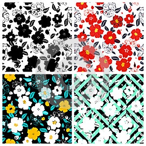 Set of seamless floral backgrounds. Seamless floral pattern with