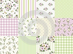 Set of seamless floral and geometric patterns for scrapbooking. Vector illustration.