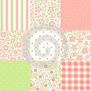 Set of seamless floral and geometric patterns. Vector illustration.