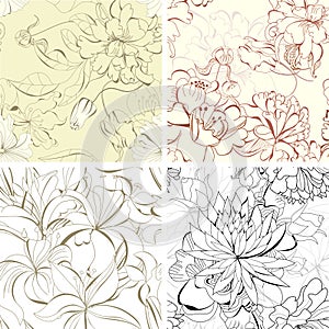 Set seamless floral wallpaper