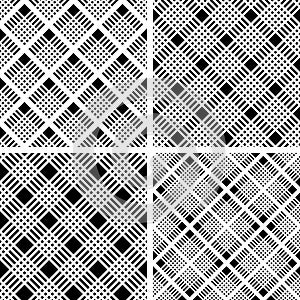 Set of Seamless Geometric Checked Black and White Patterns