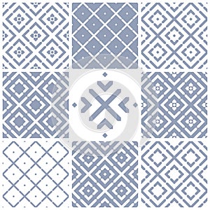 Set of Seamless Geometric Checked Patterns