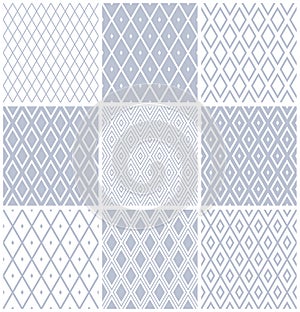 Set of Seamless Geometric Diamonds Light Gray Patterns