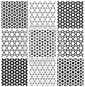 Set of Seamless Geometric Hexagons Patterns