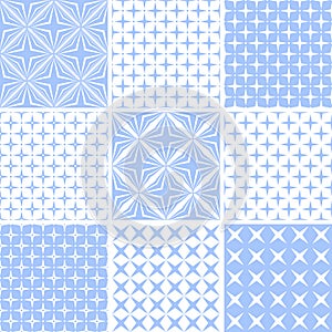 Set of Seamless Geometric Light Blue Patterns and Textures
